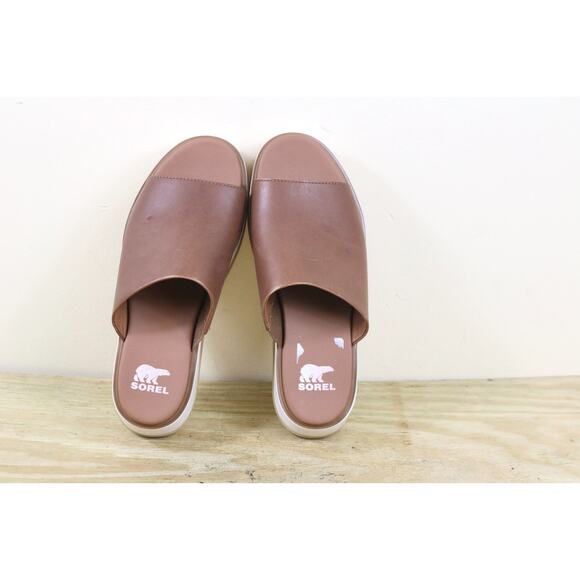 New Sorel Sandals Womens 7 Brown Leather Dayspring Platform Slide Shoes - Picture 4 of 7